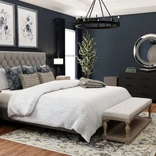 a bedroom with blue walls and a large bed related to Elevate Your Bedroom Style with a Gray Matelasse Coverlet