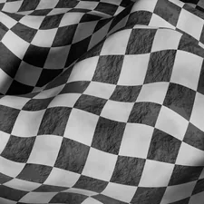 a black and white photo of a checkered fabric related to Black & White Checkered Valance