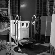 A black and white photo of a room related to Navigating the Bed Bath and Beyond Cart