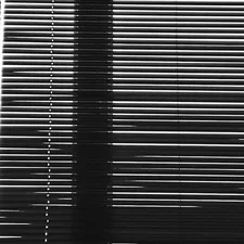 a black and white photo of a window with blinds related to Striped Valances Window Treatments