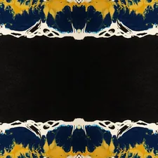 a black background with a yellow and blue design related to Black and Gold Valance