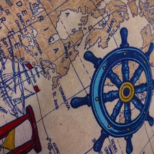 a blue toy on a map related to Nautical Curtain Valance