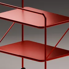 A bright red, two-tiered side table on casters, offering a stylish and versatile storage solution. Its industrial yet cheerful design is suitable for various rooms, from the kitchen to the living room, adding a pop of color and functionality. related to Unlocking the Perfect Storage: IKEA Red Sideboard Options
