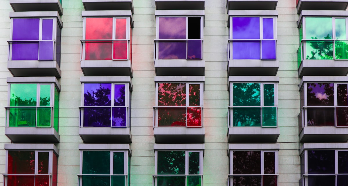 a building with many windows related to Colorful Window Valances