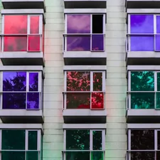 a building with many windows related to Colorful Window Valances