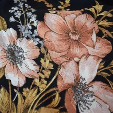 A close up of a black and pink flowered fabric related to Black Floral Valance: Elevating Your Home Decor