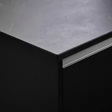a close up of a black metal cabinet related to Black Sideboard Buffet Ideas