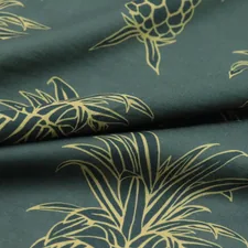 a close up of a green fabric with a pattern of palm trees related to Tropical Bedspreads & Coverlets