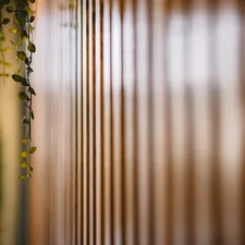 a close up of a window with a plant growing on it related to Vertical Blinds with Valance