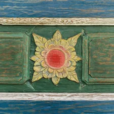 A close up of a wooden door with a flower on it related to Elegance Meets Artistry: Hand Painted Sideboards and Buffets