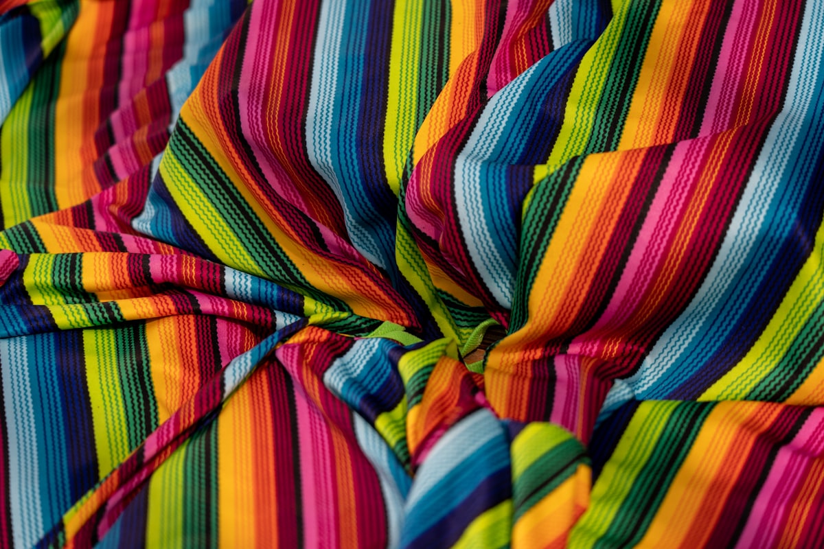 A colourful cloth, part of a display at a hotel in Dubai. related to Vibrant Bedding Essentials: Colorful Quilts and Coverlets