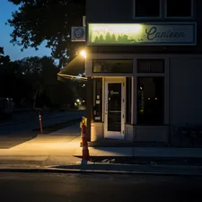 a dark street at night with a restaurant lit up related to Discover the Best Bed and Breakfasts in Minnesota