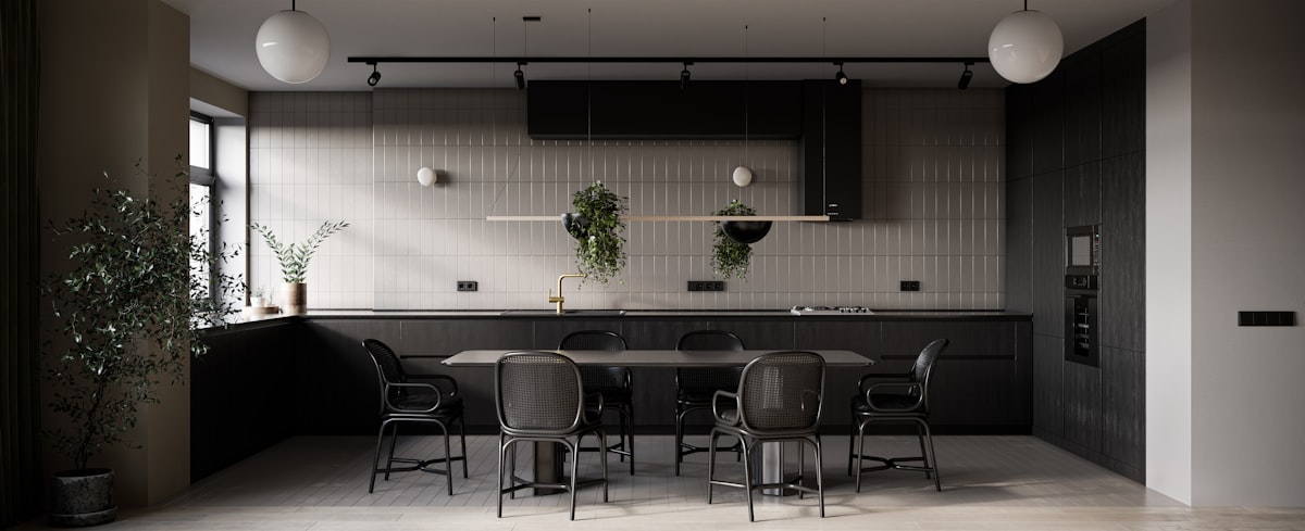 a dining room with a table and chairs related to Enhance Your Kitchen with Black Kitchen Valances