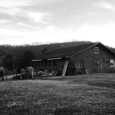 A farm barn stands on a grassy field. related to Bed and Breakfast Asheville