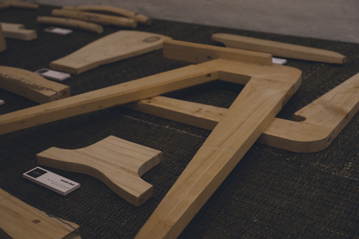 a group of wooden pieces related to Sustainable Sleep: Unleashing the Beauty of Wooden Bed Frames