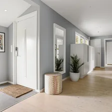 A long hallway with a potted plant on the floor related to Home Decor Ideas for Accessible Entryways
