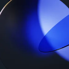 A minimalist abstract composition featuring two intersecting circular shapes, illuminated with deep blue and violet light against a dark background. The surfaces reflect shades of blue, creating a futuristic and elegant design. The artwork evokes a sense of modernity, simplicity, and digital aesthetics. Keywords: abstract, minimalist, circles, blue light, violet, modern, futuristic, digital art, elegant, dark background, reflection. related to Embracing the Iconic Elegance of the Blue Rooster Chiminea