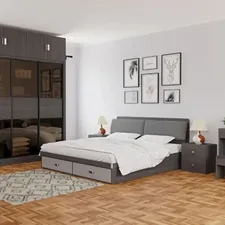 A modern bedroom with furniture and decor. related to Classic Chic: Finding the Perfect Bedroom Sets with Drawers Under Bed