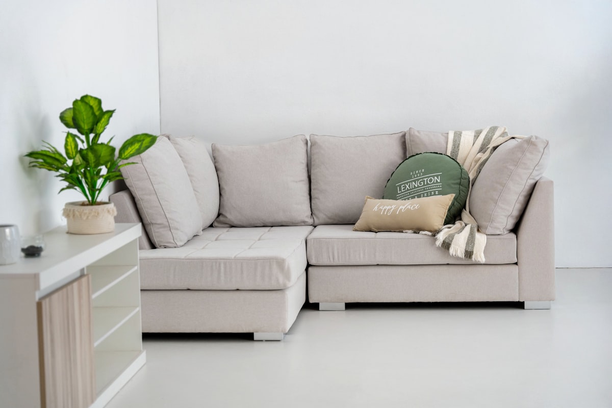A modern sectional sofa with decorative pillows and throw. related to Maximize Your Living Space with a Sleek Sofa Bed with Storage