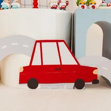 A red car decorates a road-themed party display. related to Zoom into Dreamland: The Ultimate Guide to Children's Race Car Beds