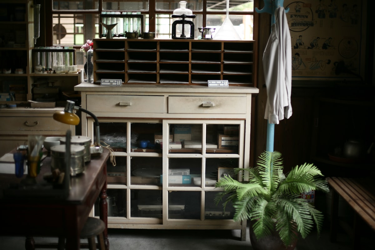 a room filled with furniture and a potted plant related to Stunning Storage Solutions: Elevate Your Dining Space with Antique White Sideboard Buffets