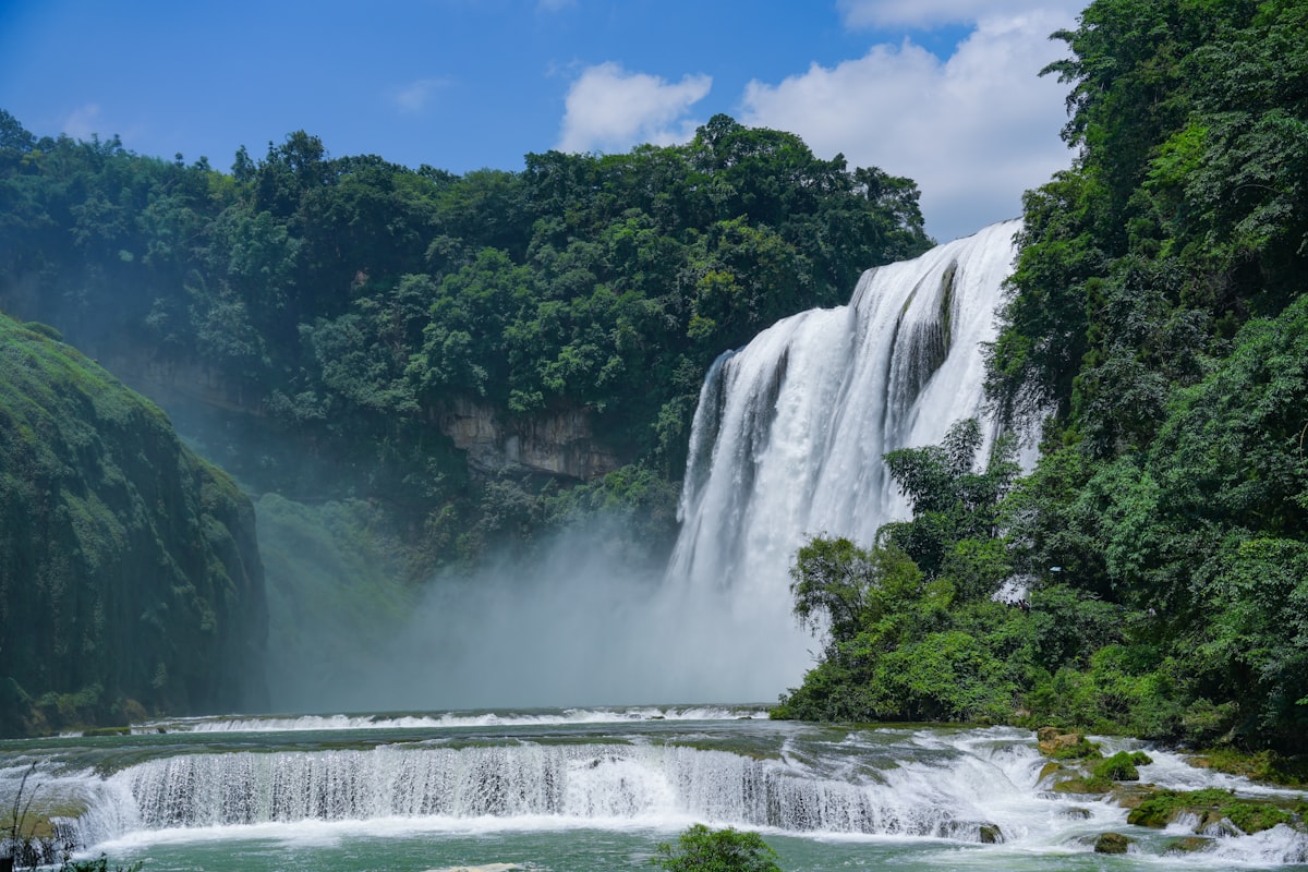A view of a waterfall and a river related to Waterfall Curtains Valance