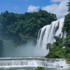 A view of a waterfall and a river related to Waterfall Curtains Valance