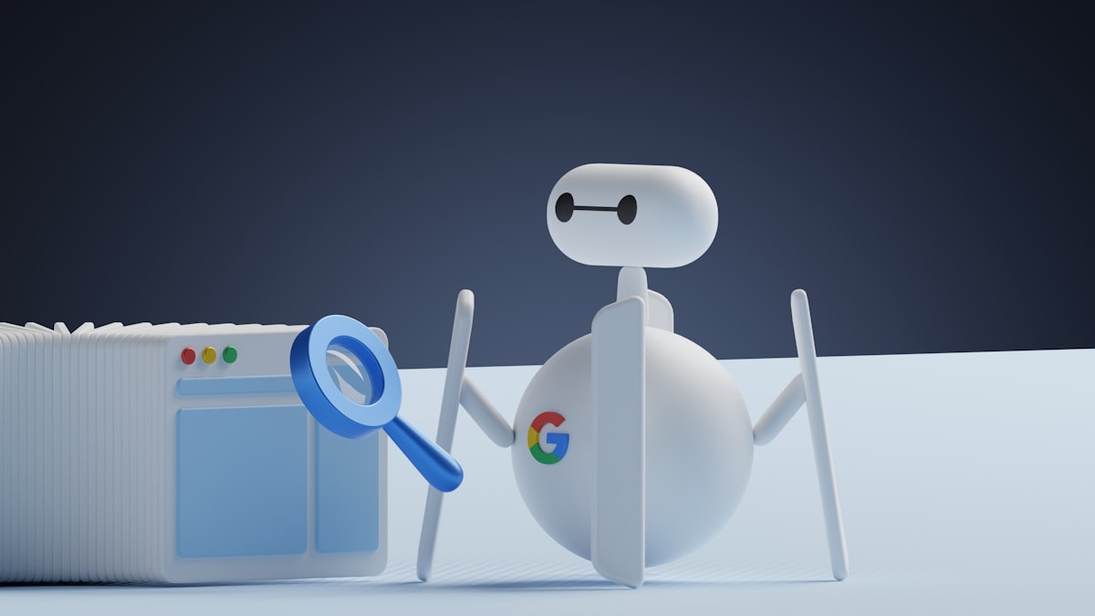 a white robot holding a magnifying glass next to a white box related to The Creepy Truth About Google Bed Bugs