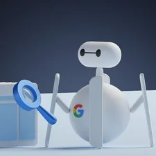 a white robot holding a magnifying glass next to a white box related to The Creepy Truth About Google Bed Bugs