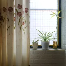 a window with a curtain and potted plants related to Finding the Perfect Match: Shower Curtain and Valance Combos