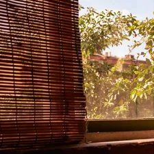 a window with a tree outside related to Bamboo Grommet Valance: Elevate Your Window Decor