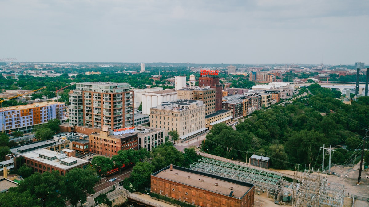 bird's eye view of high-rise buildings related to Discover the Charm of Bed and Breakfasts in Minneapolis