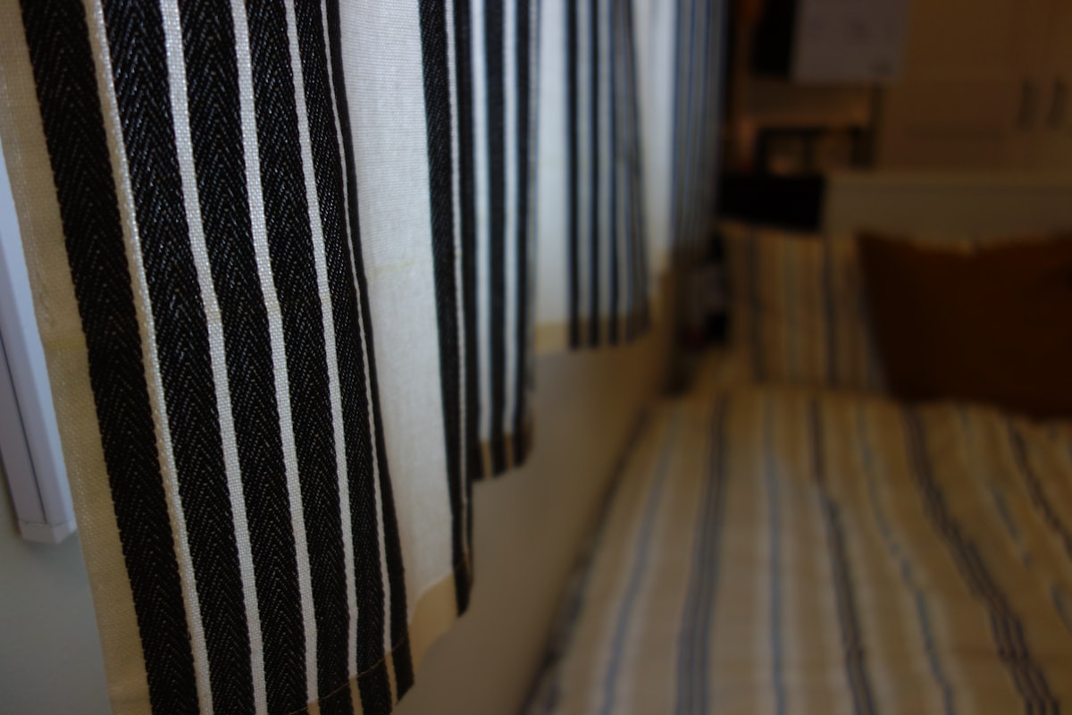 black and white striped textile related to Black Valance with Grommets