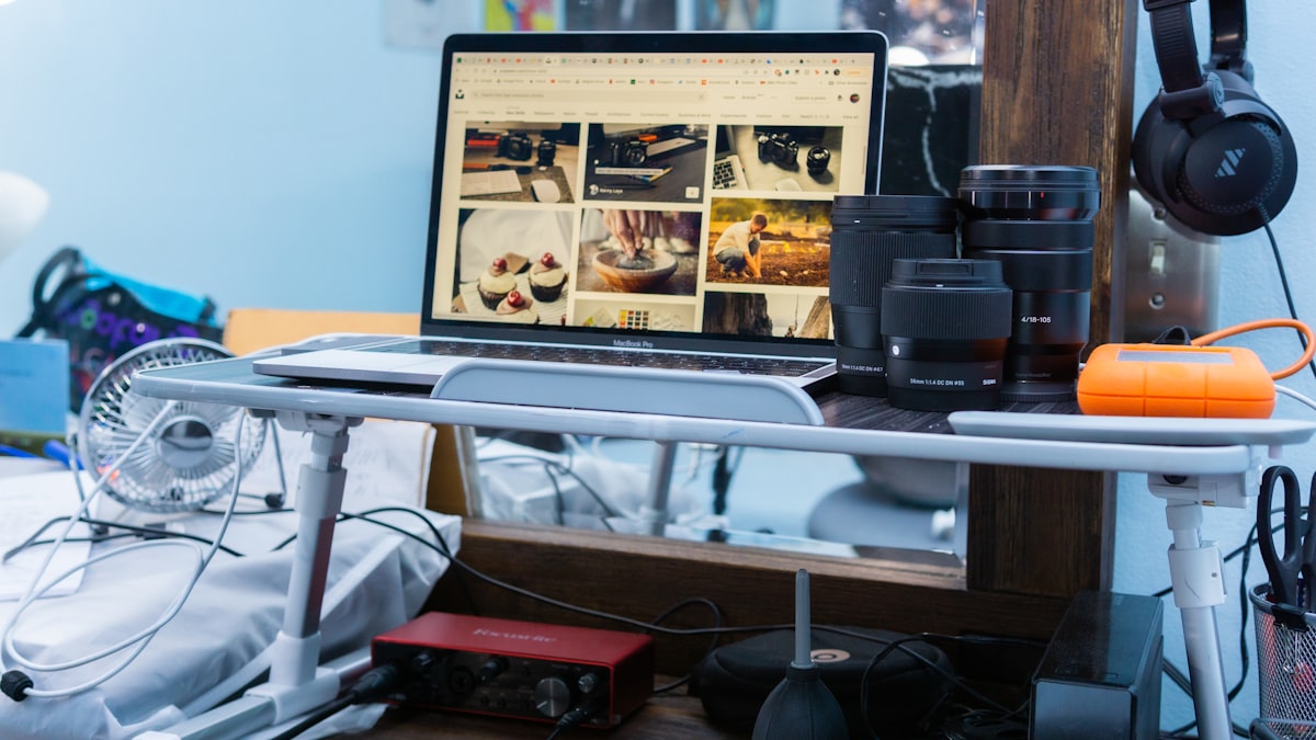 black flat screen computer monitor on white desk related to Elevate Your Sleeping Experience with Computer Tables for Bed