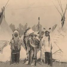 Black Foot, Standing Bear, Big Eagle, Sioux. Three members of the Sioux tribe pose in Indian Village, 1898 related to Timeless Tributes: Native American Bed Sets Elegance