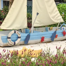 blue and gray boat related to Fun and Creative Beds for Kids