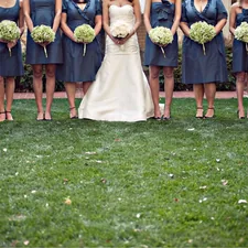bride and bridesmaids with bouquets related to Navy Blue Valances | Elegant Window Treatments