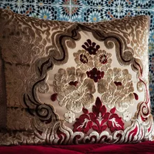 brown and white floral throw pillow related to Transform Your Bedroom with Moroccan Style Bedding