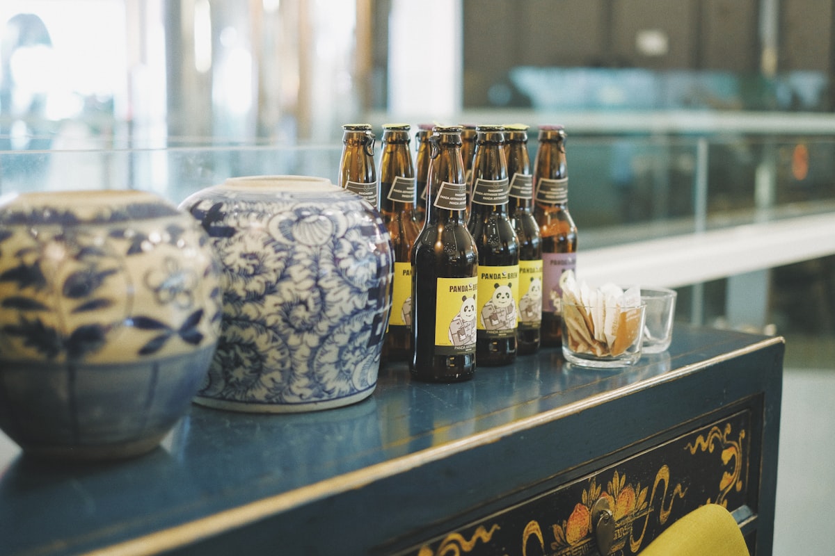 brown glass bottles related to The Modern Asian Touch: Unveiling the Allure of Chinese Sideboard Buffets