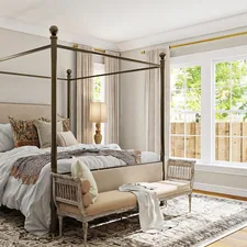 brown wooden bed frame with white bed linen related to Restoration Hardware Coverlet: Luxurious Bedding Solutions