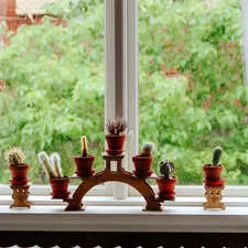 Cacti sit on a windowsill in front of a green view. related to Kitchen Valances for Windows: Elevate Your Window Decor