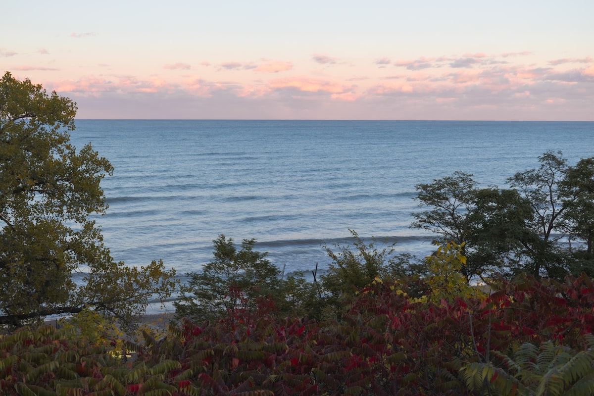 Calm ocean waves under a pastel sky. related to Exploring the Charm: Bed and Breakfasts in Michigan