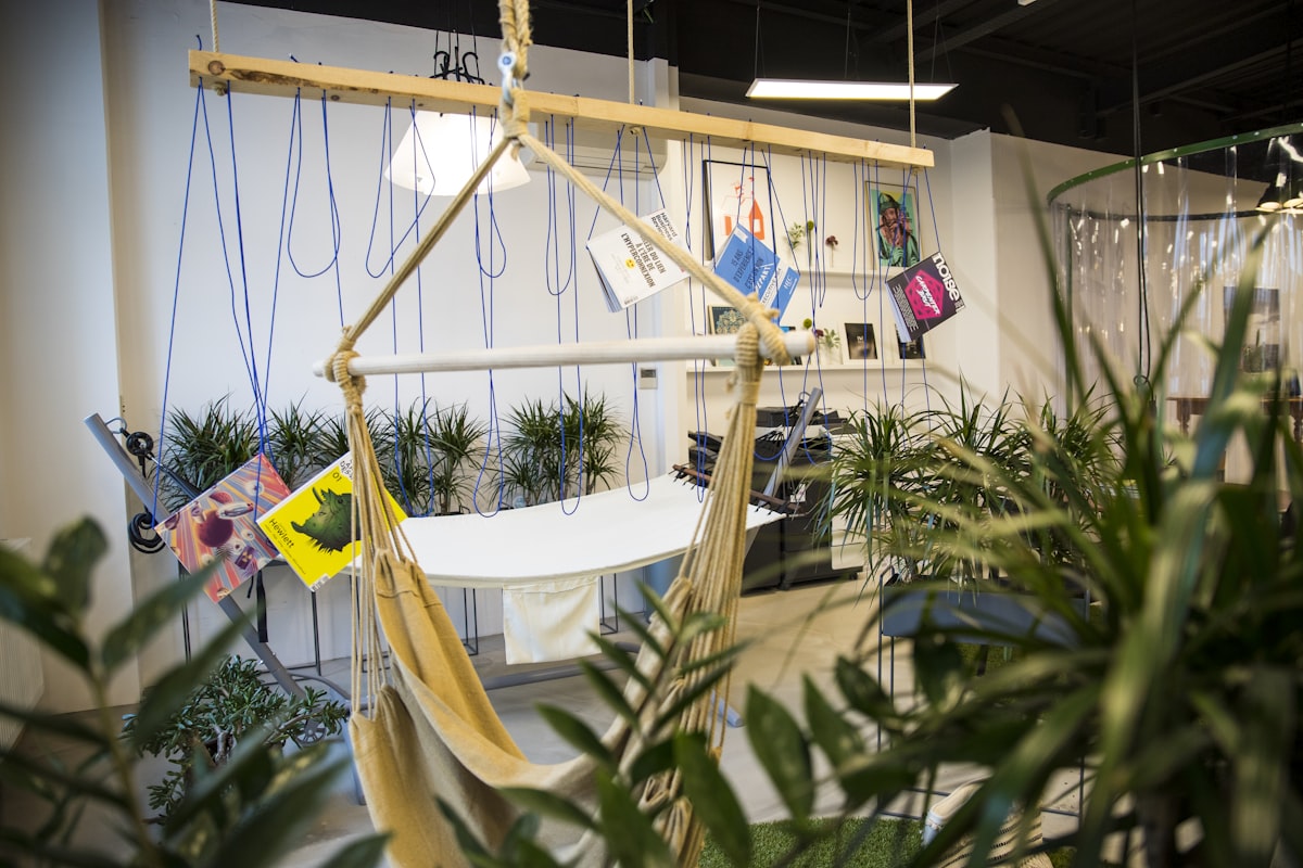 Chill corner @Izhak Agency related to Transform Your Space with a Hammock Bed Indoor: The Ultimate Relaxation Retreat