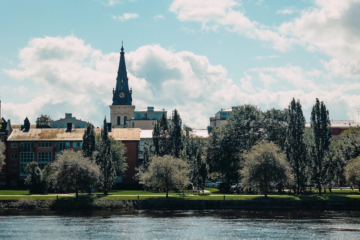 Church tower in Karlstad, Sweden, along river. related to The Ultimate Guide to Karlstad Sofa Beds: Comfort and Style in One