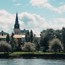 Church tower in Karlstad, Sweden, along river. related to The Ultimate Guide to Karlstad Sofa Beds: Comfort and Style in One