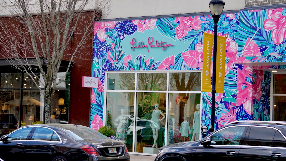Colorful store facade with tropical floral print related to Elevate Your Bedroom with Lilly Pulitzer Bedding
