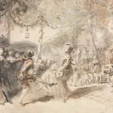 Costumed Dancers Performing in a Garden Tavern 1756 Gabriel de Saint-Aubin (French, 1724–1780) France, 18th century Brush and brown and gray wash, with gouache, watercolor, and traces of graphite Support: Cream(3) laid paper, laid down on cream(1) wove paper Purchase from the J. H. Wade Fund 1966.124 related to Elegant Black Toile Valances for Your Home Decor