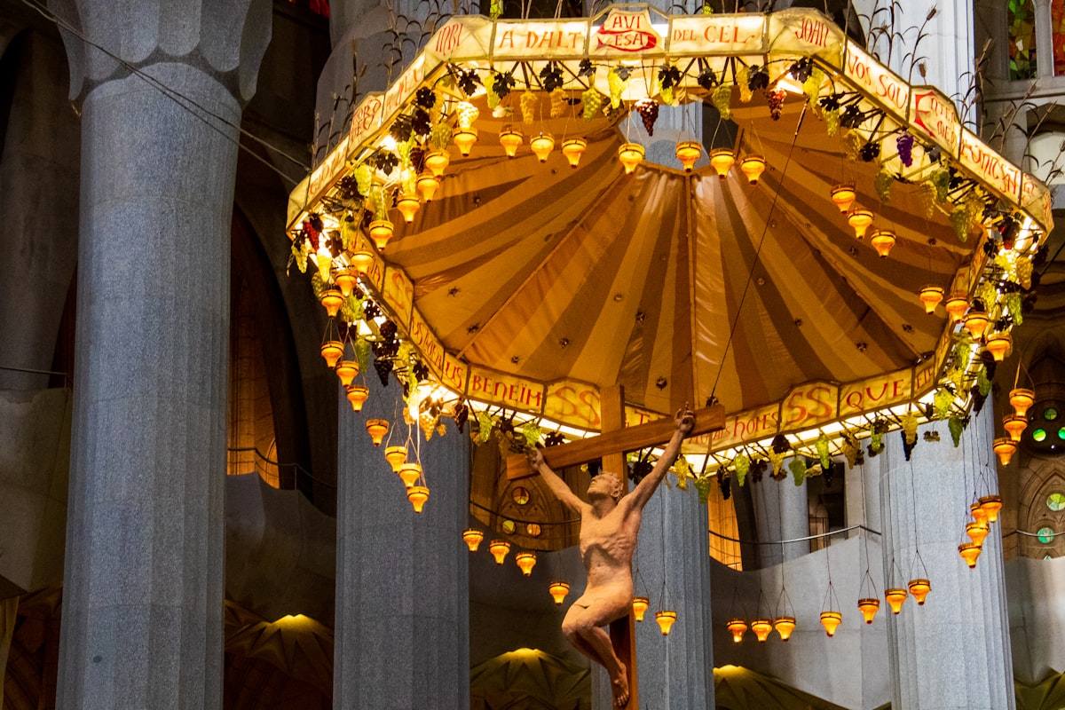 Depiction of Christ being crucified inside the Sagrada Familia, Barcelona, Spain. related to How to Decorate a Canopy Bed