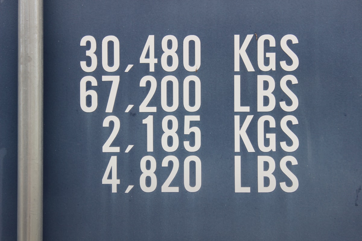 Details of navy blue cargo shipping container with white text and writing in abandoned industrial area of the city's urban landscape. related to Understanding Bed Dimensions: A Complete Size Chart Guide