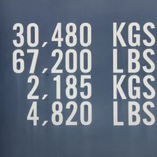 Details of navy blue cargo shipping container with white text and writing in abandoned industrial area of the city's urban landscape. related to Understanding Bed Dimensions: A Complete Size Chart Guide
